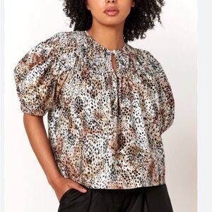 Sea NY lana Leopard Print Ruffle Sleeve Top